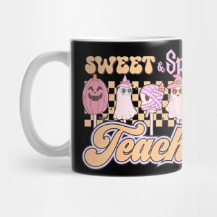 Sweet And Spooky Pink Groovy Halloween Teacher Mug